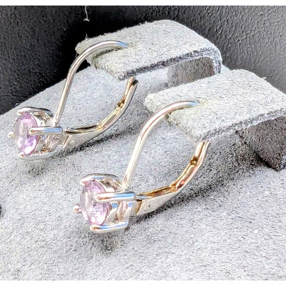 Light Purple Pink 5mm Gemstone 925 Sterling Silver Lever Back Earrings - Picture 2 of 7
